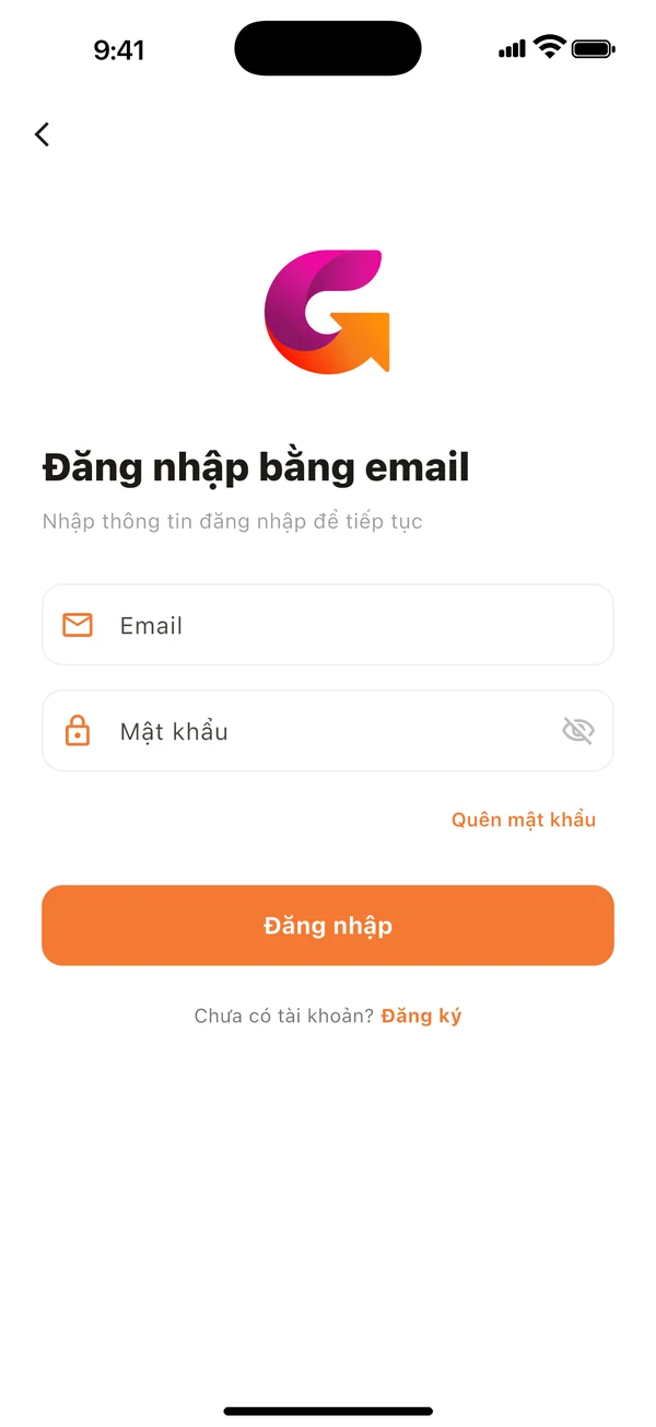 Màn hình đăng nhập ứng dụng di động Tour Guide Chain