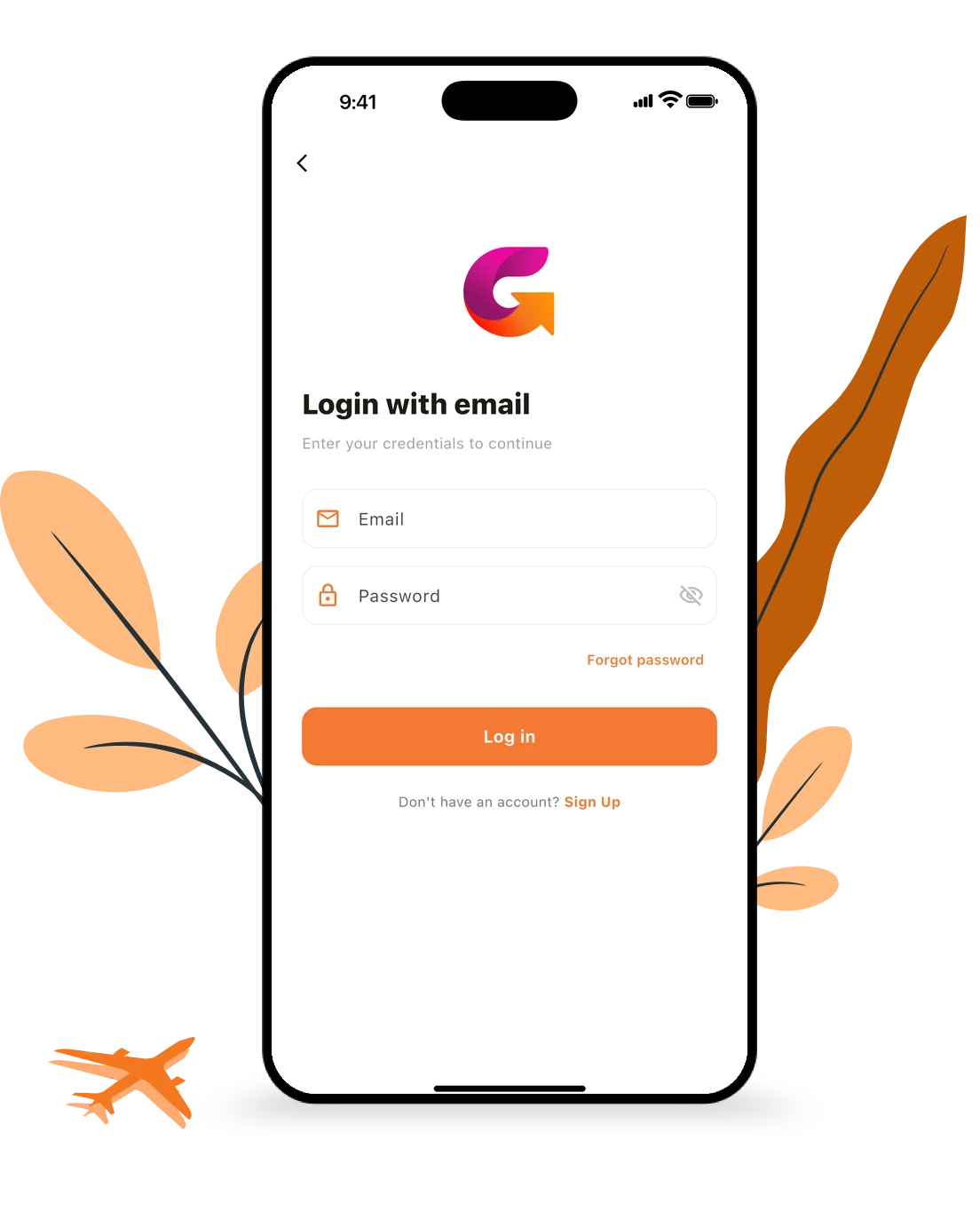 The Tour Guide Chain mobile app sign-in screen