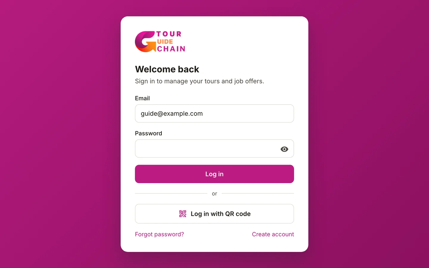 Tour Guide Chain Webアプリのログインページ